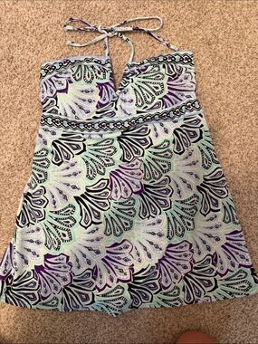 Jantzen Mint and Purple Printed Swim Dress with Banded Bust